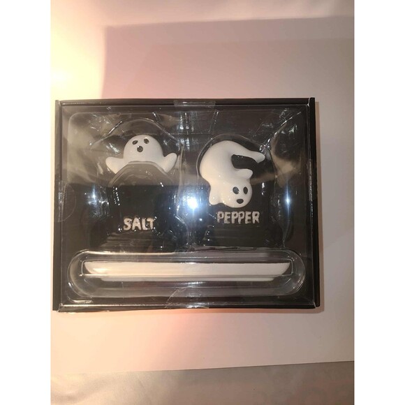 Jack O Lantern Halloween SALT & PEPPER SHAKERS Ghost Tombstone 3pc Set NIB NEW - Picture 4 of 6